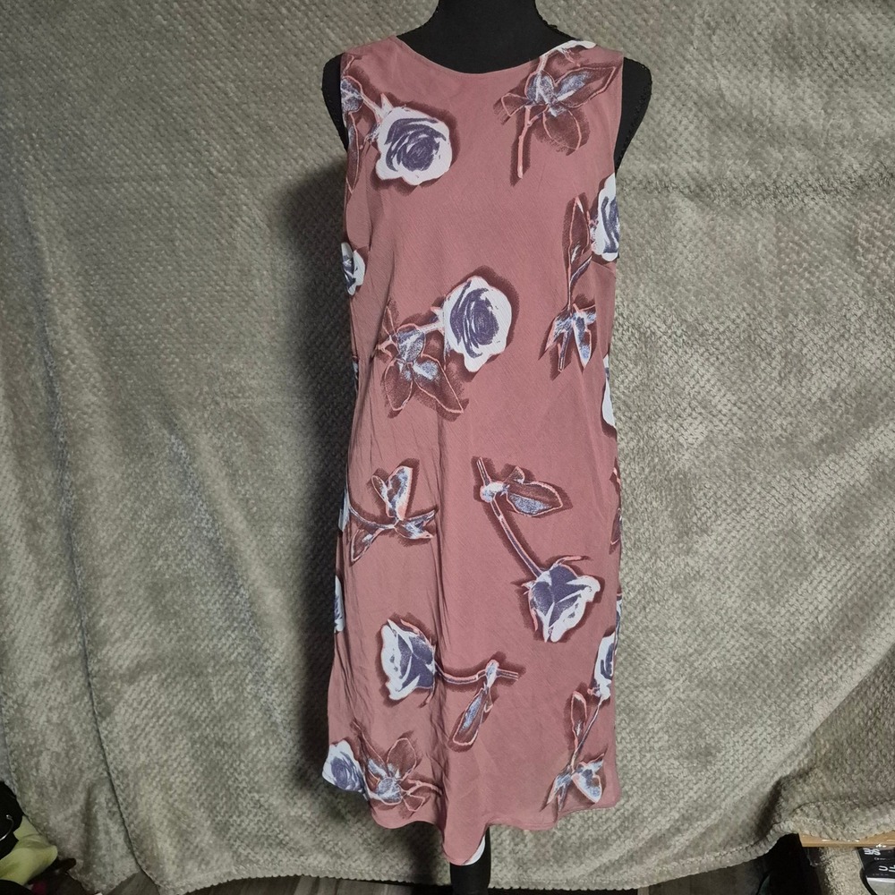 Wild Fable Pink Floral Sleeveless Shift Dress Keyhole Back Large Rose Print L